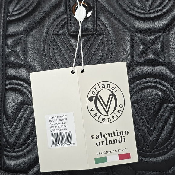 Valentino Orlandi Women's Quilted Black Vegan Leather Satchel Handbag New - Picture 6 of 16